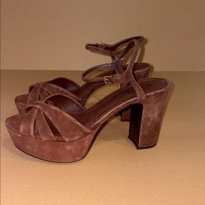 Schutz 'Keefa' platform sandal in brown suede with 4 inch block heel